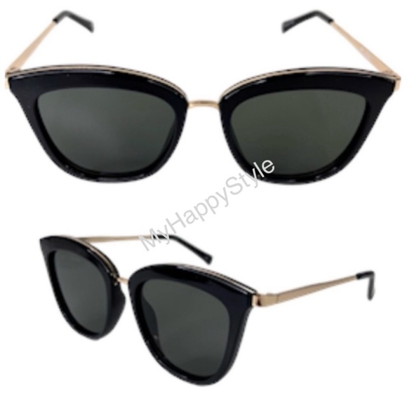 LE SPECS ​​Caliente NEW Black Gold Sunglasses Cat Eye NEW - Picture 1 of 13